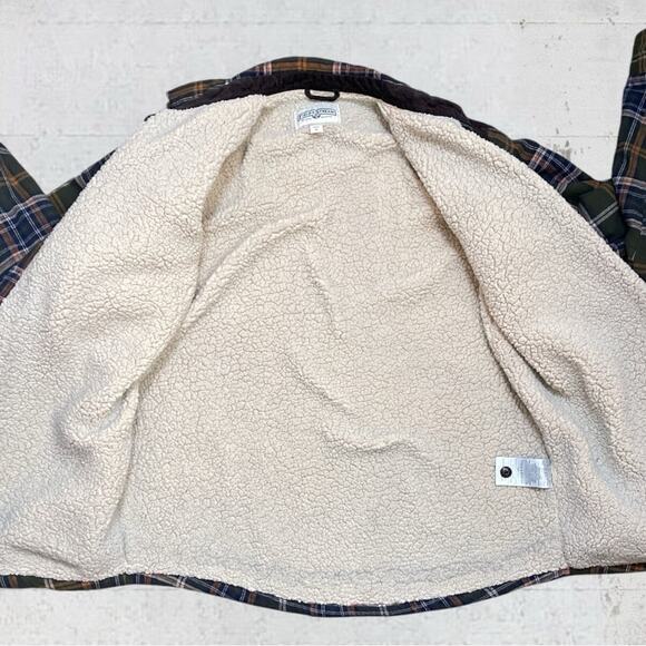 Field & Stream Men’s M Sherpa Lined Green Plaid Corduroy Flannel Shirt Jacket - Picture 10 of 12